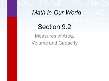 Measures of Area, Volume and Capacity