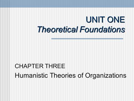 UNIT ONE Theoretical Foundations