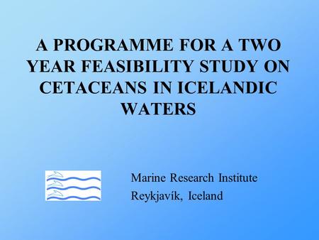 A PROGRAMME FOR A TWO YEAR FEASIBILITY STUDY ON CETACEANS IN ICELANDIC WATERS Marine Research Institute Reykjavík, Iceland.