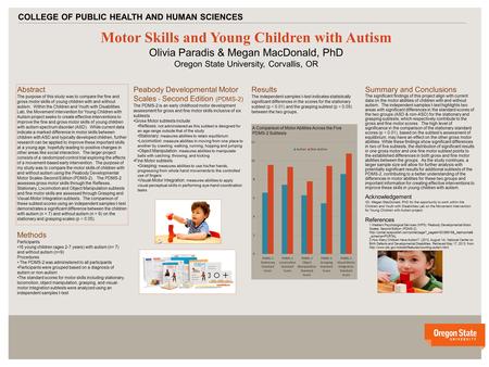 V v Motor Skills and Young Children with Autism Olivia Paradis & Megan MacDonald, PhD Oregon State University, Corvallis, OR COLLEGE OF PUBLIC HEALTH AND.