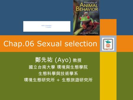 Chap.06 Sexual selection 鄭先祐 (Ayo) 教授 國立台南大學 環境與生態學院 生態科學與技術學系 環境生態研究所 + 生態旅遊研究所.