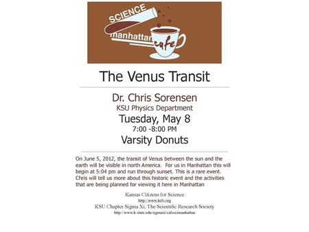 The 2012 Transit of Venus Chris Sorensen KSU Physics.