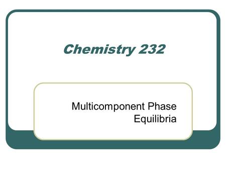 Chemistry 232 Multicomponent Phase Equilibria. Raoult’s Law Variation in the total vapour pressure of a two component liquid mixture according to Raoult’s.