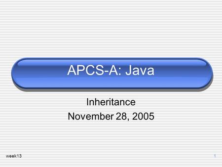 Week131 APCS-A: Java Inheritance November 28, 2005.