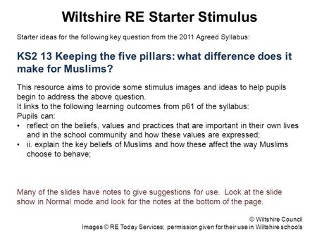 Wiltshire RE Starter Stimulus