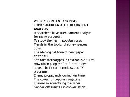 WEEK 7: CONTENT ANALYSIS