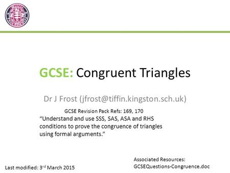 GCSE: Congruent Triangles