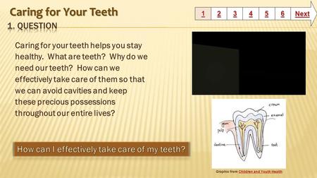 Caring for your teeth helps you stay healthy. What are teeth? Why do we need our teeth? How can we effectively take care of them so that we can avoid cavities.