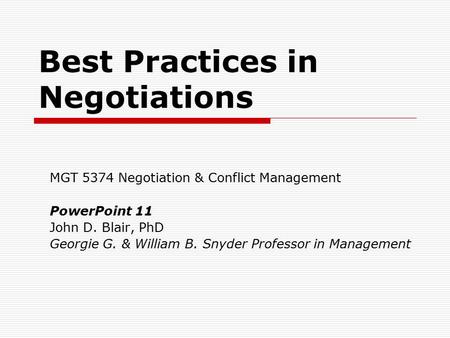 Best Practices in Negotiations