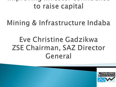  Background  Brief outline of the ZSE  What are the investor concerns?  Raising capital by dealing in shares, bonds and other long-term investments.