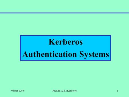 Winter 2006Prof. R. Aviv: Kerberos1 Kerberos Authentication Systems.