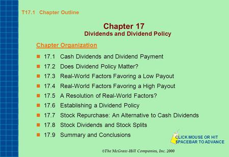 Chapter 17 Dividends and Dividend Policy