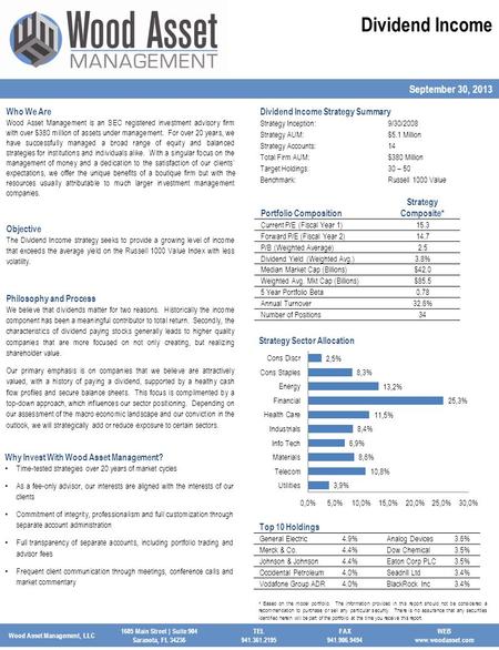 September 30, 2013 Who We Are Wood Asset Management is an SEC registered investment advisory firm with over $380 million of assets under management. For.