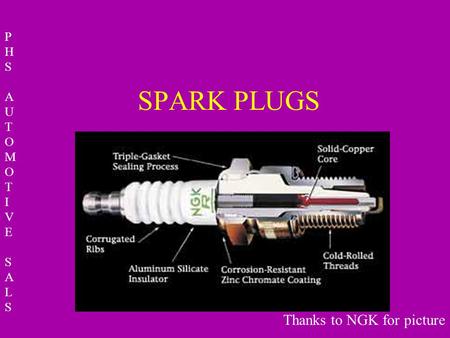 PHSAUTOMOTIVESALSPHSAUTOMOTIVESALS SPARK PLUGS Thanks to NGK for picture.