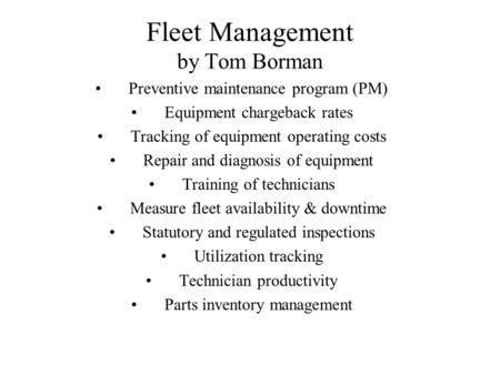 Fleet Management by Tom Borman