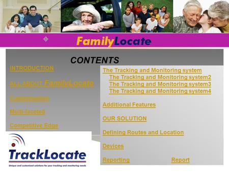 INTRODUCTION ALL ABOUT FamilyLocate Customisation Multi-faceted Competitive Edge The Tracking and Monitoring system The Tracking and Monitoring system2.