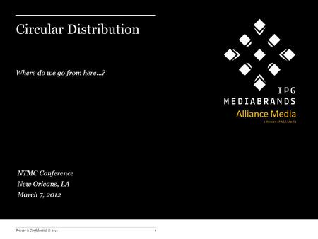 Private & Confidential © 2011 Circular Distribution + Where do we go from here…? 1 Alliance Media a division of NSA Media + NTMC Conference + New Orleans,