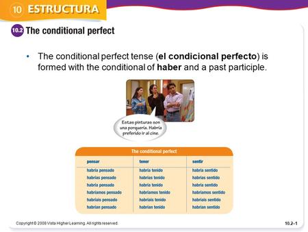 Copyright © 2008 Vista Higher Learning. All rights reserved. 10.2–1 The conditional perfect tense (el condicional perfecto) is formed with the conditional.