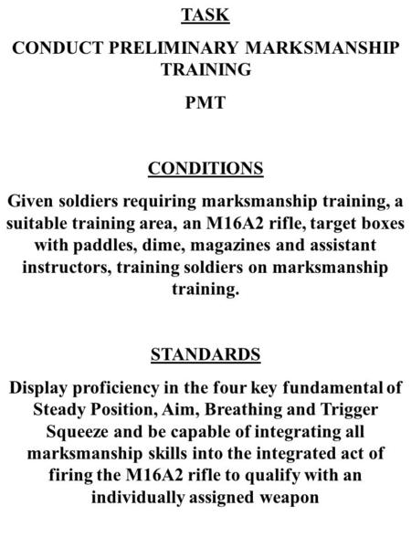 CONDUCT PRELIMINARY MARKSMANSHIP TRAINING