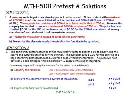 MTH-5101 Pretest A Solutions