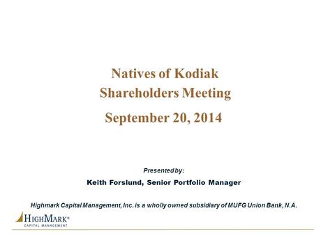 Keith Forslund, Senior Portfolio Manager