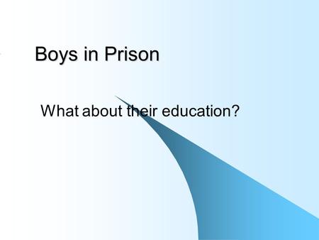 Boys in Prison What about their education?. 560 young people aged 15 – 19 years are incarcerated in our Prisons (D ept of Corrections, January 18, 2009)