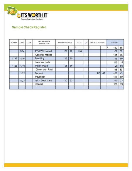 Sample Check Register. Sample Blank Check Register.