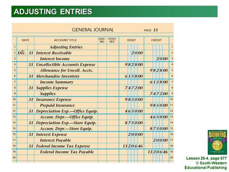 Lesson 26-4 (GJ) ADJUSTING ENTRIES Lesson 26-4, page 677.