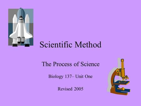 Scientific Method The Process of Science Biology 137– Unit One Revised 2005.