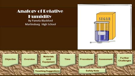 Analogy of Relative Humidity By Pamela Blackford Martinsburg High School 1.Place students in small groups. Each group will need beakers, supply of sugar,