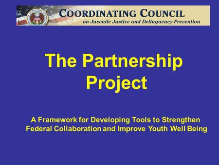 The Partnership Project A Framework for Developing Tools to Strengthen Federal Collaboration and Improve Youth Well Being.