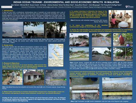 4a 4b 5a 5b 6a 6b INDIAN OCEAN TSUNAMI - ENVIRONMENTAL AND SOCIO-ECONOMIC IMPACTS IN MALAYSIA Ben Horton 1, Michael Bird 2, Susan Cowie 2, Jin Eong 3,