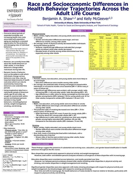 Race and Socioeconomic Differences in Health Behavior Trajectories Across the Adult Life Course ACKNOWLEDGEMENTS This research was supported by the grant.