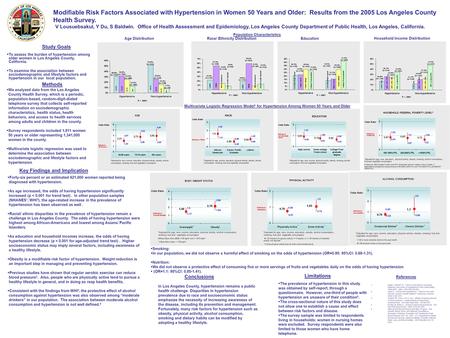 Modifiable Risk Factors Associated with Hypertension in Women 50 Years and Older: Results from the 2005 Los Angeles County Health Survey. V Lousuebsakul,