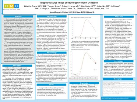 Abstract Telephonic Nurse Triage and Emergency Room Utilization Introduction Discussion The population consisted of privately insured individuals (N =