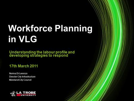 Understanding the labour profile and developing strategies to respond 17th March 2011 Nerina Di Lorenzo Director City Infrastructure Moreland City Council.