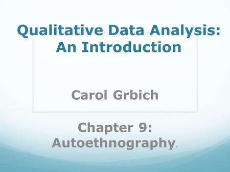 Qualitative Data Analysis: An Introduction