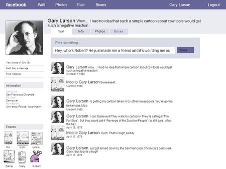 Facebook Gary Larson Wow… I had no idea that such a simple cartoon about cow tools would get such a negative reaction. WallPhotosFlairBoxesGary LarsonLogout.