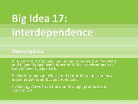 Big Idea 17: Interdependence