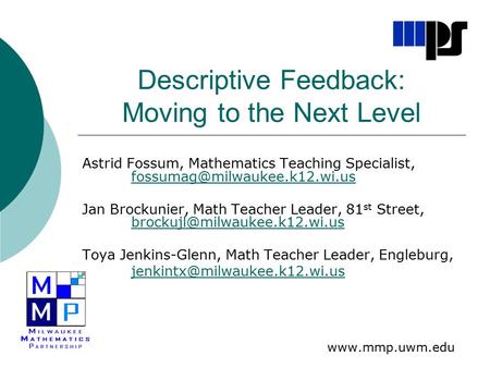 Descriptive Feedback: Moving to the Next Level