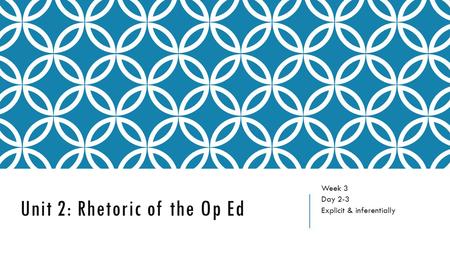 Unit 2: Rhetoric of the Op Ed Week 3 Day 2-3 Explicit & inferentially.