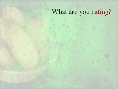 What are you eating?. What is this Bread of Life? Jesus said to them, “I am the bread of life; whoever comes to me shall not hunger, and whoever believes.