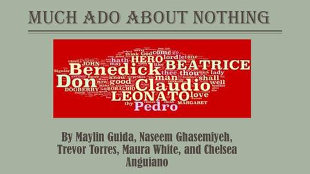 Much Ado About Nothing By Maylin Guida, Naseem Ghasemiyeh, Trevor Torres, Maura White, and Chelsea Anguiano.