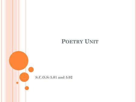 P OETRY U NIT S.C.O.S: 5.01 and 5.02. W ARM - UP : Write a definition for each word in the homograph pairs below: Hair/hare Flour/flower Pail/pale Reign/rein.