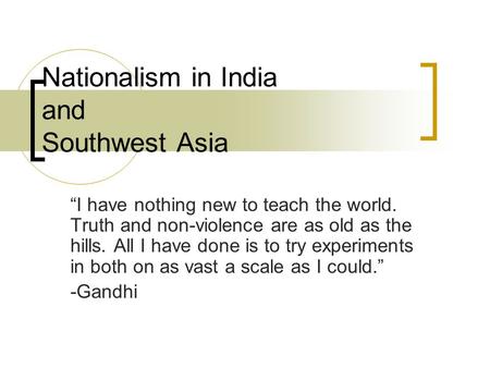 Nationalism in India and Southwest Asia