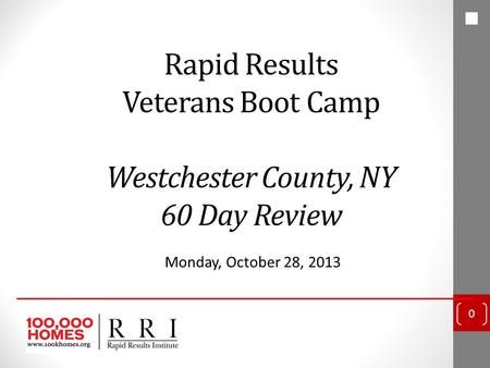 Rapid Results Veterans Boot Camp Westchester County, NY 60 Day Review Monday, October 28, 2013 0.