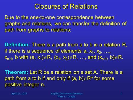 Applied Discrete Mathematics Week 11: Graphs