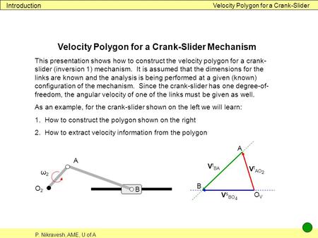 Velocity Polygon for a Crank-Slider Mechanism