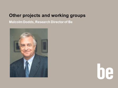 Other projects and working groups Malcolm Dodds, Research Director of Be.