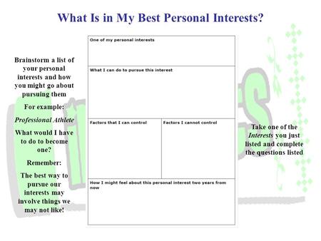 What Is in My Best Personal Interests?